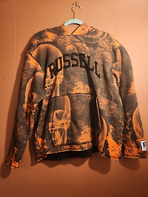 #ad Russell Athletic Men#x27;s Small Black Orange Heavy Warm Hooded Sweatshirt Hoodie $29.99