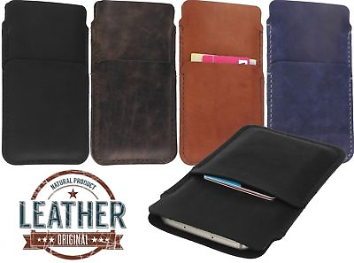 #ad HAND SEWN GENUINE LEATHER SLIM POUCH CASE COVER amp; CARD POCKET FOR MOBILE PHONES $18.90