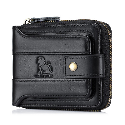 #ad Men#x27;s Genuine Leather Wallet Zipper Around RFID Blocking Wallet Bifold Vintage $19.85
