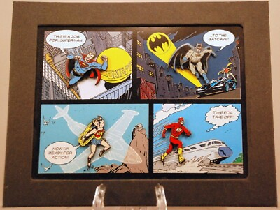 #ad DC COMIC SUPER HERO WB SUPERMAN BATMAN WONDER WOMAN FLASH FRAMED PIN SET $44.99