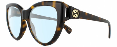 #ad GUCCI GG0877S 002 Cat Eye Blue Light Glasses in Brown Havana Tortoise Gold 56 mm $320.91