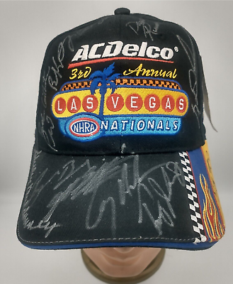 #ad VTG 2003 Las Vegas Nationals Hat NHRA Drag Racing Over 15 Hand Autographs $60.00