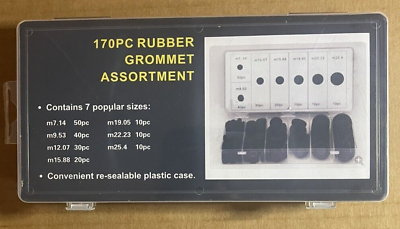 #ad 170pcs Black Rubber Grommet Assortment Kit 7 Sizes Eyelet Ring Gasket $14.99