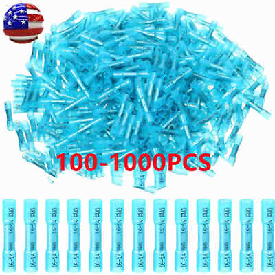 #ad 1000Pcs Heat Shrink Waterproof Wire Connectors Blue 14 16AWG Butt Seal Terminals $52.99