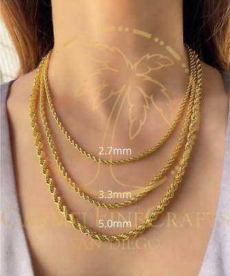 #ad 2.7 5.0mm Laser Cut Chain Twisted Rope Chain Necklace 16quot; 24quot; 14K Genuine Gold $775.34