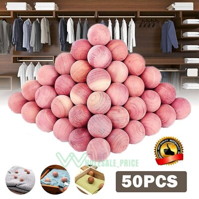 #ad 50PC Aromatic Cedar Storage Balls Repels Insects Mildew Safe for Hangers Closet $14.11