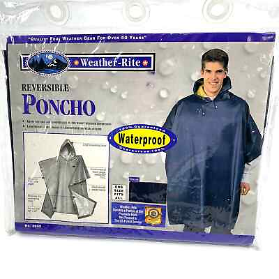 #ad VTG Weather Rite NWT Reversible Waterproof Poncho Navy One Size Fits Style 2690 $14.00