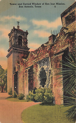 #ad Postcard Tower Carved Window San Jose Mission San Antonio Tex $4.85