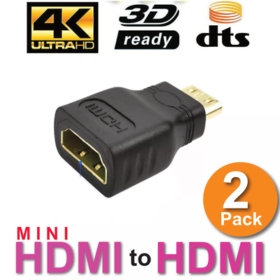 #ad 2 x Mini HDMI Male to Standard HDMI Female Adapter Gold Plated HDTV 4K 1080p 3D $3.88