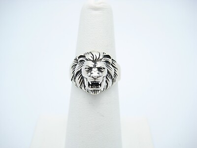 #ad Vintage Sterling Silver 14mm Lion Head Ring Size 6 $29.99