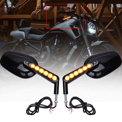 #ad Rear View Mirrors Muscle LED Turn Signals Light For Harley Glide Yamaha Honda $34.48