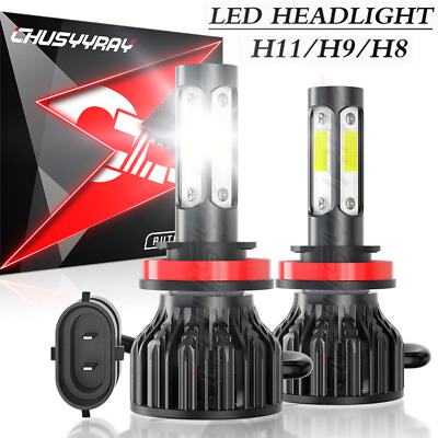 #ad H11 H9 High Low Beam LED Headlight Bulbs Kit 6000K White Pack of 2 $15.99