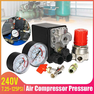 #ad 120PSI Air Compressor Pressure Switch Valve Control Manifold Regulator Gauges CV $28.69