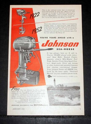 #ad 1952 OLD MAGAZINE PRINT AD JOHNSON SEA HORSE OUTBOARD MOTOR IT#x27;S YEARS AHEAD $12.99