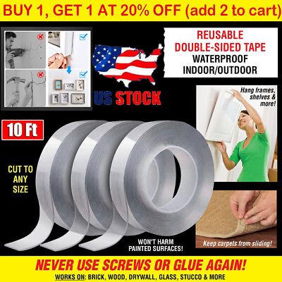 #ad 3X Tape Double Sided Adhesive Removable Heavy Duty Invisible Mounting Nano US $9.99