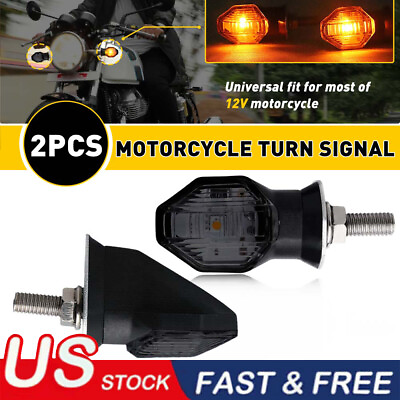 #ad 2x Motorcycle Mini LED Turn Signals Light Blinker Amber Indicator Lamp Universal $10.44