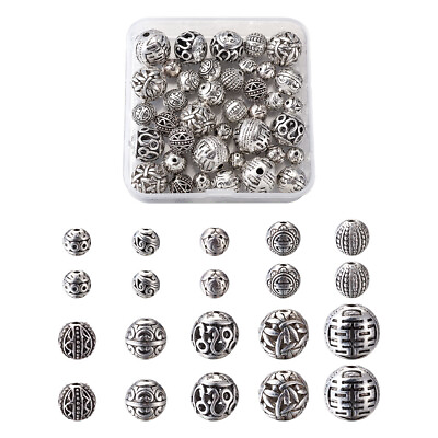 #ad 50x Antique Silver Hollow Tibetan Vintage Alloy Carved Round Spacer Beads Crafts $20.23