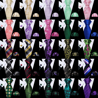 #ad Men Silk Ties Set and Pocket Square Cufflinks Paisley Necktie Business Wedding $12.99