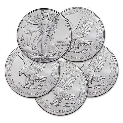 #ad 2024 1 oz American Silver Eagle Coin BU Lot of 5 Coins $170.00