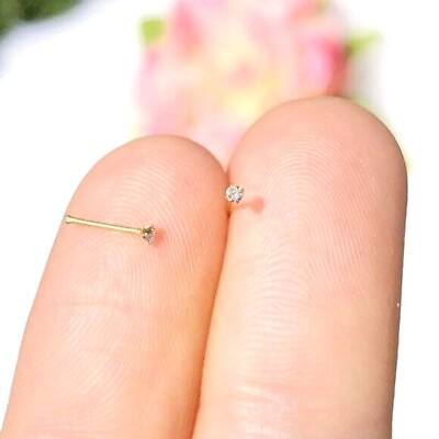 #ad Genuine Diamond 14K YELLOW GOLD 20G NOSE STUD DIMPLE Nostril RING Body Jewelry $49.99