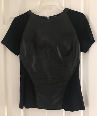 #ad GRAHAM amp; SPENCER Unique Black Leather amp; Rayon Blend Top Size S Very Flattering $45.99