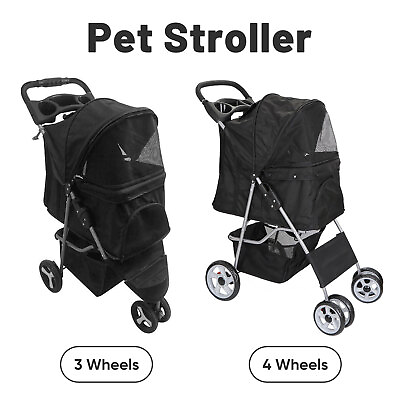 #ad Lightweight Pet Dog Travel Stroller Folding w Safety Belt amp; Cup Holder 3 4 Wheel $53.58