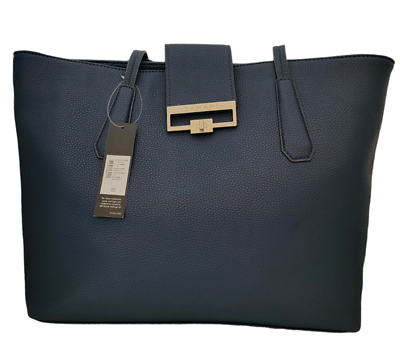 #ad TAHARI Gambler Navy Blue Pebble Faux Leather 3 Pockets Inside Large Tote Bag $34.99
