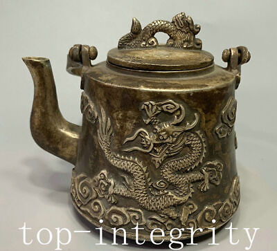 #ad #ad 4.9#x27;#x27; Old China Dynasty Palace Silver Portable Dragon Loong Teapot Teakettle $238.00
