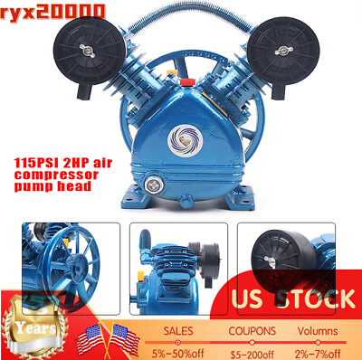 #ad #ad V Style 2HP Air Compressor Pump Twin Cylinder 2 Piston Head Single Stage Blue US $141.75