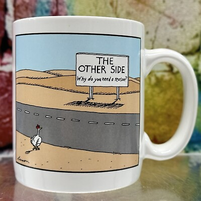 #ad THE OTHER SIDE Why do you need a reason? The Far Side Coffee Mug Chicken Road $16.99