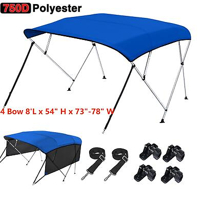 #ad BIMINI TOP 4 Bow Boat Cover 54quot; High 91quot; 96quot; Wide 8ft Long w Rear Poles Frame $179.83