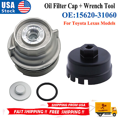 #ad NEW Oil Filter Housing Cap Holder OEM 15620 31060 and Tool WRENCH For Toyota $37.99