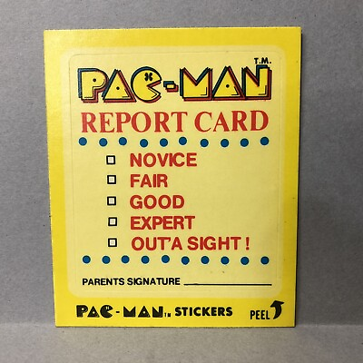 #ad 1980 Fleer Pac Man sticker #48 of 54 quot;Report Cardquot; $3.85