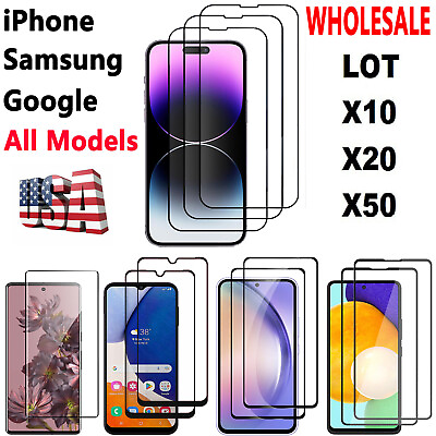 #ad Wholesale Lot 50X Tempered Full Glass Screen Protector for iPhone Samsung Google $79.99