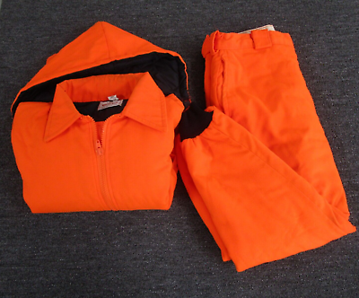 #ad Woodfield Hunting Coat Pants Mens Large Blaze Orange Quilted Inside Vintage $49.95