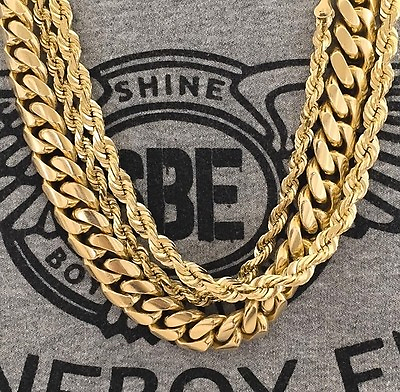 #ad MIAMI CUBAN LINK CHAIN BOX CLASP amp; ROPE CHAIN 3 Pcs Set 14K GOLD PLATED 30quot; $48.99