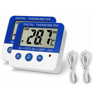 #ad 2 Electronic Digital Thermometers ℃ ℉ LED Home in Out Temperature Freezer Alarm $16.04