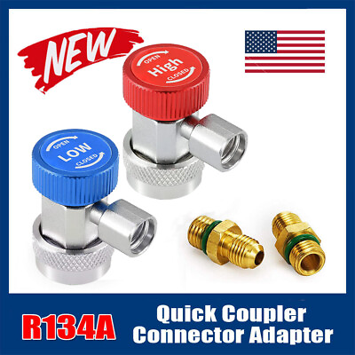 #ad A C R134A Quick Coupler Connector Adapters High Low Manifold AC Gauge Auto Set $15.99