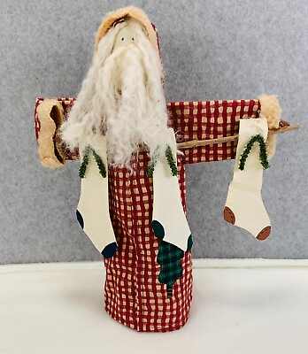 #ad Christmas Santa handmade decoration 14.5quot; tall standing with stockings $19.99