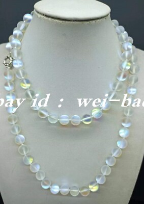 #ad New 10mm White Rainbow Moonstone Round Gemstone Beads Necklace 28quot; $9.49