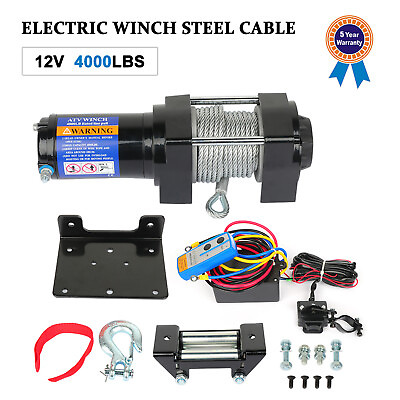 #ad Electric Winch 4000LBS Towing Truck 4.8mm*15m Steel Rope Off Road New $88.99