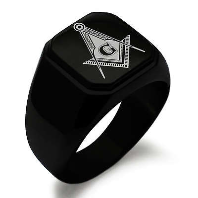 #ad Stainless Steel Masonic Royal Compass Square Mens Square Biker Style Signet Ring $16.99