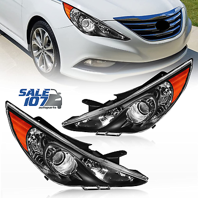 #ad For 2011 2014 Hyundai Sonata Black Housing Halogen Headlights Set LeftRight $225.94