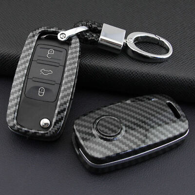 #ad ABS Carbon Fiber Car Key Fob Cover Case Chain Shell For Volkswagen Skoda $9.81