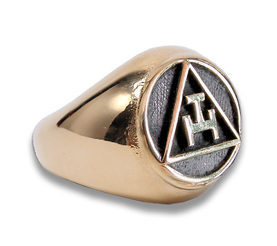 #ad Steel Masonic rings . Gold Tone Royal Arch Freemasons Round Triple Tau $32.99