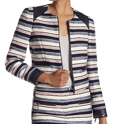 #ad Rebecca Minkoff Stanford Stripe Studded Leather Trim Blazer Jacket Size 00 $380 $98.99