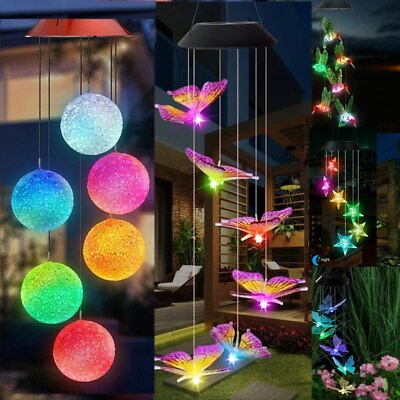 #ad Solar LED Color Changing Wind Chimes Light Hummingbird Garden Hanging Decro Lamp $43.38