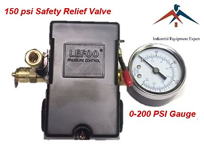 #ad Air Compressor Pressure Control Switch 4 Ports 95 125 PSI w Gauge pop off valve $27.99