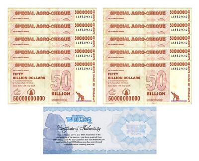 10 Zimbabwe 50 Billion Special Agro Cheque 2008 P 63 USED COA STORM OKIE $19.99
