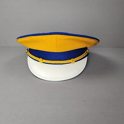 #ad Vintage Service Peaked Hat Cap Fitted Mens 7 1 2 Wool Kholer Company Blue Yellow $44.98